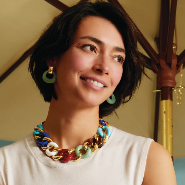 Seaman Schepps 18K Madison Turquoise and Wood Buckle Earrings